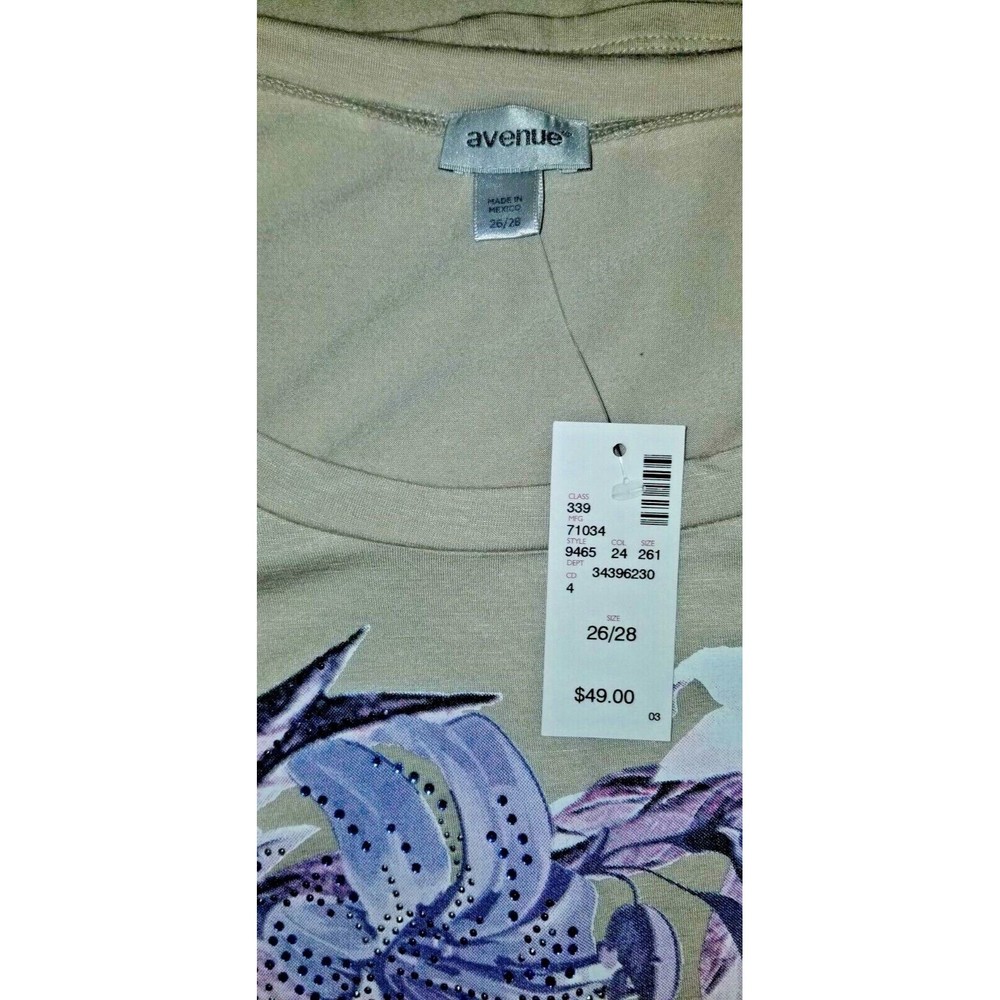 Avenue Cut-Out Shoulders Taupe Purple White Studded Floral Top Size 26/28 - Picture 4 of 5